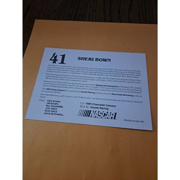 Vintage 1990 NASCAR Sheri Bown Driver Card #41 Speedcraft Auto Max 5x7 Camaro - Picture 2 of 2